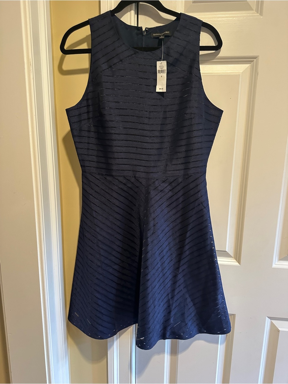 NWT Banana Republic Navy Fit & Flare Textured Dress Size 8
